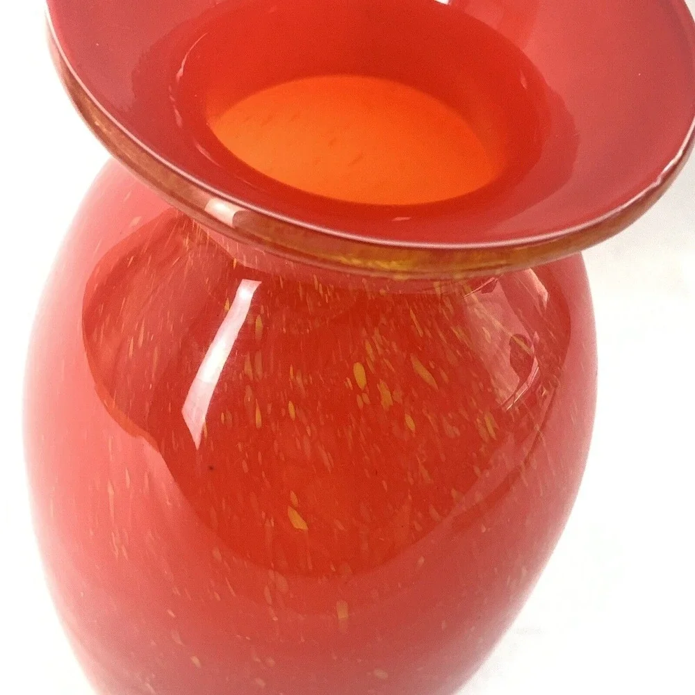 Large Glass Vase Red Gold Fleck Handmade Holiday Christmas Decor Gift Modern